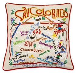 Ski Colorado with Red Piping Throw Pillow